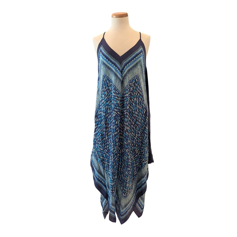 J.McLaughlin Womens Blue Geometric Silk Handkerchief Hem Dress Size M/L